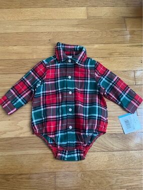 Little Me- 6M plaid onesie